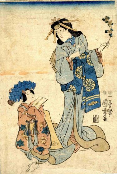 Utagawa Kuniyoshi - Actor in Onnagata Role Accompanied by a Kamuro - Modern Artwork