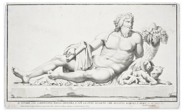 Il Tevere col Cornucopia e Lupa by Claude Randon - Old Master's Original print