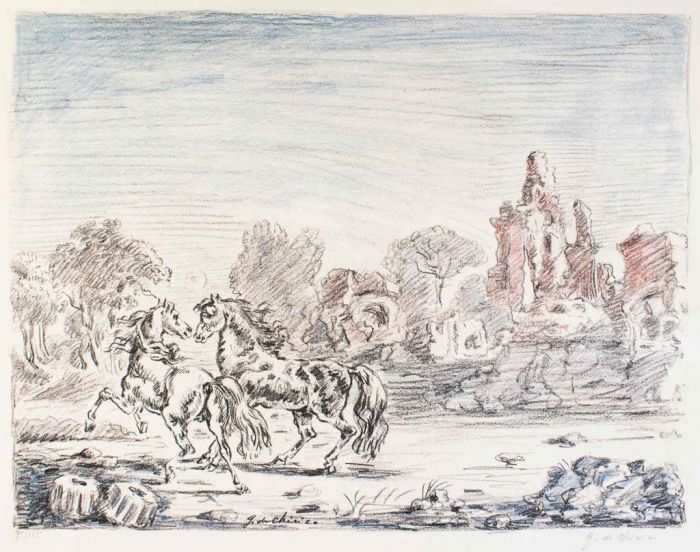 Cavalli e Rovine by Giorgio de Chirico - Surrealism