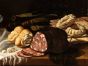 Still Life with Salami, Bread, Biscuits and Glass Bottles