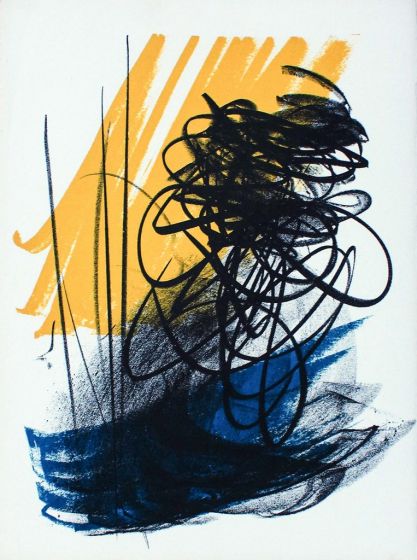 Hans Hartung - Abstract Composition - Signs on Yellow - Contemporary Artwork 