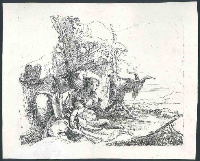 Ninfa con Piccolo Satiro e Due Capre by Giambattista Tiepolo - Old Master
