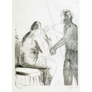 Giacomo Manzù, Artwork, Modern Art, Etching, Touchstone Suite, Italian Art, Print, Painter with Model II