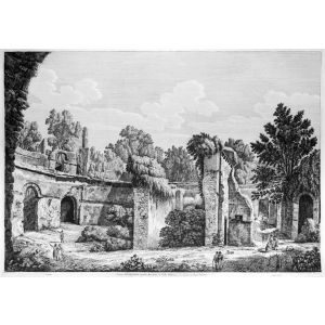 Luigi Rossini, Avanzi dell'Anfiteatro creduto Marittimo in Villa Adriana. Rome, 1825.