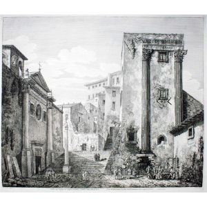 Luigi Rossini, Veduta degl'Avanzi del Tempio di Castore e Pollice nella Città di Cora. Rome, 1825,.