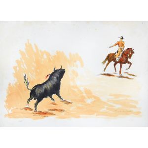 Bull and Bullfighter by Josè Guevara - Contemporary Artwork