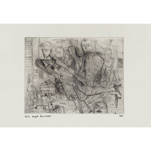 Figure is an original etching on cardboard, realized by Sergio Barletta in 1960.