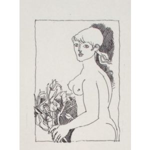 The Girl is an original Vintage Offset Print on ivory-colored paper, realized by Franco Gentilini (Italian Painter, 1909-1981), in Late 20th Century.
