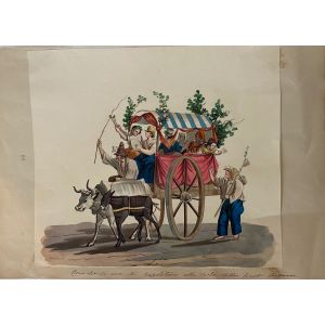 Wagon with Neapolitans is a splendid gouache drawing on paper engraved by the Italian artist Anonymous Artist of XX Century.