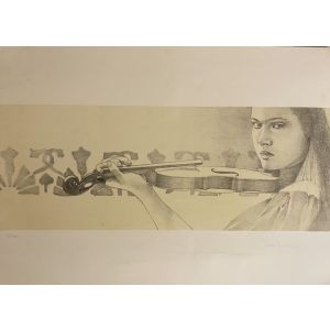 The Violin is a splendid lithograph on paper engraved by Paolo Giorgi, in 1986s.