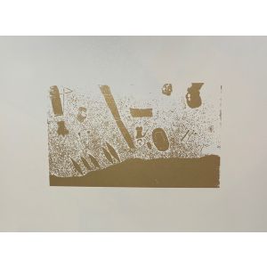 Figures is an original Vintage Offset Print on ivory-colored paper, realized by Franco Gentilini (Italian Painter, 1909-1981), in Late 20th Century.