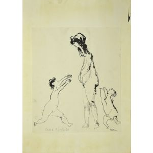 Figure is an original China Ink drawing on paper glued on cardboard, realized by Sergio Barletta in 1958.