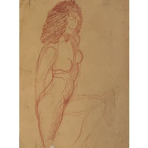 Nude 1930's is an original drawing in sanguine on uvory-colored paper, realized by Raymond Delpech