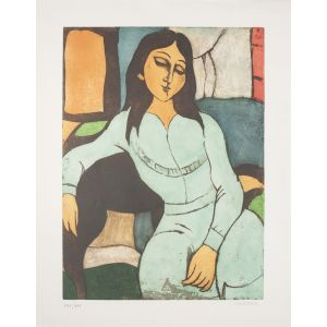 Sitting Woman by Domenico Cantatore - Contemporary artwork
