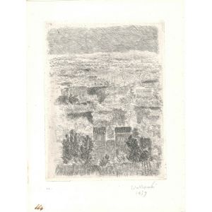 Arnoldo Ciarrocchi, Paesaggio con luna, Landscape with moon, Etching, 1939, Modern Art, Artwork, Graphic Art