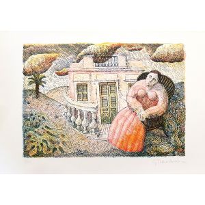 Contemporary art, Artwork, Print, Lithograph, Gaetano Tranchino, Figura e Casa