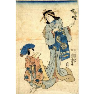 Utagawa Kuniyoshi - Actor in Onnagata Role Accompanied by a Kamuro - Modern Artwork