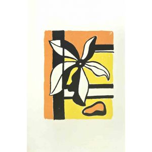 Fleur sur un Fond Jaune et Orange