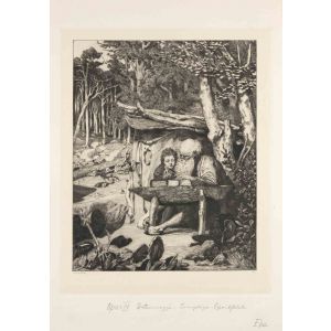 Max Klinger - Simplicius' Writing Lesson (Simplici Schreibstunde) (plate VII) from Intermezzi – Modern Artwork 