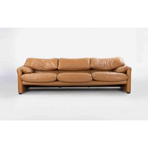 Vintage Maralunga Leather Three-Seater Sofa for Cassina