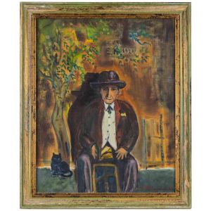 Sirio Pellegrini - Portrait of Old Man with Cat in Capestrano – Contemporary Artwork 