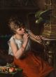 Girl with Parrot Playing the Flute  - SOLD