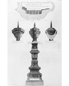 G.B.Piranesi, Section and different views of the same gallery, 1778G.B.Piranesi, Francesco, cavaliere, Vasi e Candelabri, Old Masters, Artworks, Etchings, Engraving, Vases, Gallery, candelabras, Neoclassicism, Roman antiquities, fornitures,