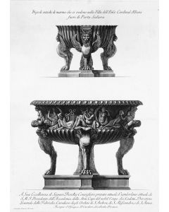 G.B.Piranesi, Two marble tripods in the Villa Albani, 1778. G.B.Piranesi, Etching, Masks, Vase, Old Masters, Engraving, Neoclassicism, Roman fornitures, Antiquities, Rembrandt, Goya, Cavaliere, Francesco, Ficacci, Candelabrum, Plate, Signature, Proof, Tri