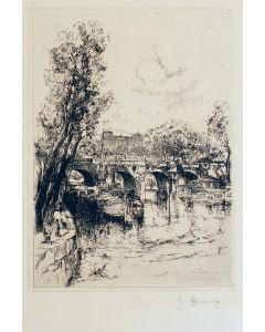 Auguste Brouet, French, etcher, book illustrator, Bridge, Modern Art, Print, Etching