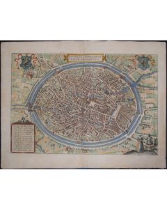 "Bruges", Antique Map from  " Civitates Orbis Terrarum", by Braun and Hogenberg, 1575, Bruges, Flemish, Civitates Orbis Terrarum, Braun, Hogenberg, Old Master, Artwork, Antique Maps, View, Landscape, Engrave, Etching, Colored, Aquatint, 