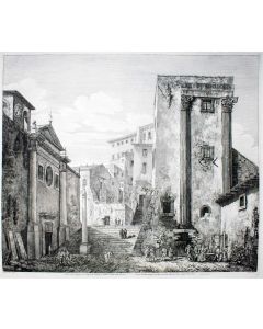 Luigi Rossini, Veduta degl'Avanzi del Tempio di Castore e Pollice nella Città di Cora. Rome, 1825,.