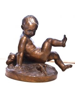 Bronze Sculpture of Child with Teddy Bear and Grasshopper by Pietro Piraino - Decorative Object