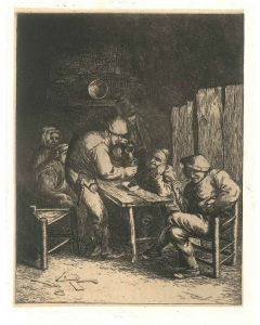 Scène de Bistrot by an anonymous after Adrian Van Ostade - Old Masters Original Print