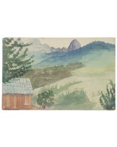 "Landscape" is an original drawing in watercolor on paper, realized by Jean Delpech (1916-1988). 