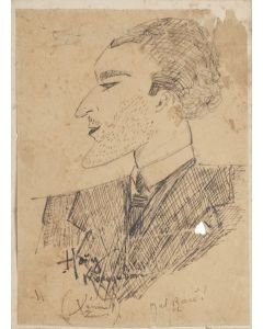 "Portrait" is an original ink drawing on cardboard, realized by an Anonymous French Artist of the XX Century . 