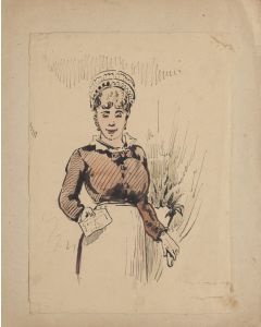"The Maid" is an original drawing in tempera and watercolor on paper, realized by an Anonymous Artist of the XX Century . 