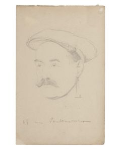 "Portrait"  is an original drawing in pencil on ivory-colored paper glued on ivory-colored cardboard, signed, on the back of the drawing, by Bernard Millerent.