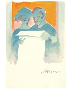 Couple Reading by Mino Maccari - Contemporary Artworks