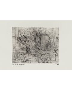 Figure is an original etching on cardboard, realized by Sergio Barletta in 1960.