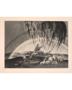"Der Gute Hirte"  is an original Black and white héliogravure on cream-colored cardboard realized by Choisy Le Conin, pseudonym of Franz Von Bayros (Agram, 1866 – Vienna, 1924).