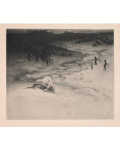 "Weihnacht"  is an original Black and white héliogravure on cream-colored cardboard realized by Choisy Le Conin, pseudonym of Franz Von Bayros (Agram, 1866 – Vienna, 1924).