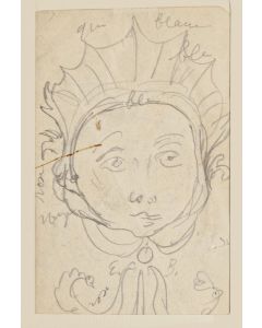Figure in Mask is an original monogramm drawing in pencil on ivory-colored paper, realized by Russian scenographer Eugène Berman, hand-signed.