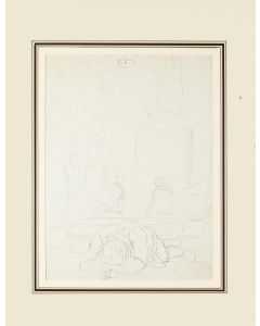 Scenography is an original monogramm drawing in pencil on ivory-colored paper, realized by Russian scenographer Eugène Berman, hand-signed.
