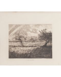 L'Arc en Ciel  is an original print in ething technique on ivory paper, realized byJ.F. Millet (French Painter, 1814-1875) and by R.P. Grouiller, a sculptor.