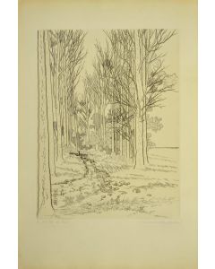 Landscape is an original drawing in etching technique on ivory-colored paper, realized by Ronald Brudieux.