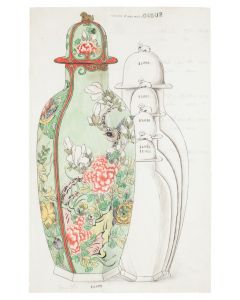 "Porcelain Vase" 1890s  is an original China ink and watercolor drawing on ivory-colorated paper by Anonymous Artist of XIX Century.