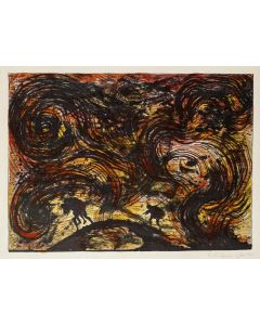 The Hell 1967s is an original watercolored lithograph on ivory-colored paper, realized by Russian scenographer Eugène Berman, hand-signed.