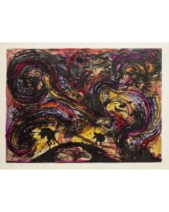 The Hell 1967s is an original watercolored lithograph on ivory-colored paper, realized by Russian scenographer Eugène Berman, hand-signed.