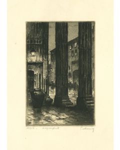 Assisi is an original etching realized by Paolo Menni, mid 20th century.