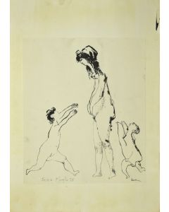 Figure is an original China Ink drawing on paper glued on cardboard, realized by Sergio Barletta in 1958.